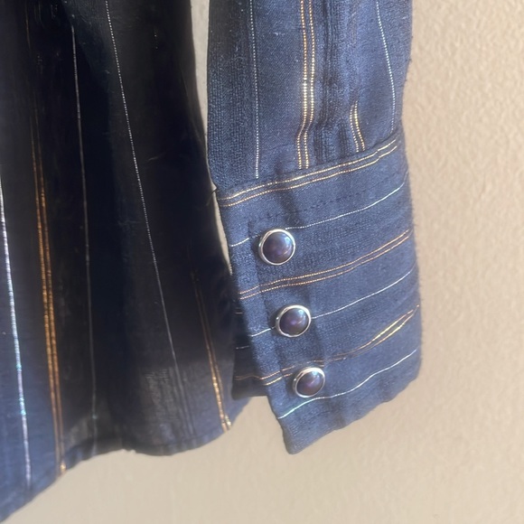 Panhandle Slim Pearl Snap Black With Gold Threading Long Sleeve Shirt Size 16-35 - Picture 7 of 14